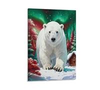 WXLWHR Cuadro Sobre Lienzo Oso Polar Lienzos Decorativos Aurora Bosque Cuadros Decoracion Salon Para Sala De Estar, Dormitorio Regalos Originales 08x12inch(20x30cm)