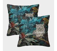 WXLWHR Funda De Cojín con Leopardo de Las Nieves Juego De 2, Poliéster Microfibra Suave Funda De Almohada Selva Tropical Modernas Decorativas para Sillón, Sala De Estar 45x45cm