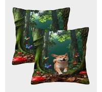 WXLWHR Funda De Cojín con Shiba Inu Juego De 2, Poliéster Microfibra Suave Funda De Almohada Selva Tropical Modernas Decorativas para Sillón, Sala De Estar 40x40cm