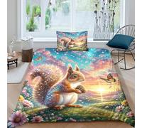 WXLWHR Funda Nórdica Ardilla Microfibra Juego De Funda De Edredón Estampado Ardilla Crepúsculo con Cremallera Y Fundas Almohada para Familiar Y Niños Single（135x200cm）
