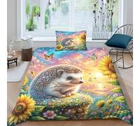 WXLWHR Funda Nórdica Erizo Microfibra Juego De Funda De Edredón con Motivo Erizo Crepúsculo con Cremallera Y Fundas Almohada para Niños Y Niñas, Single（135x200cm）