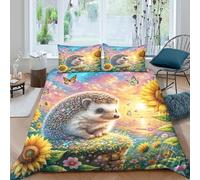 WXLWHR Funda Nórdica Erizo Microfibra Juego De Funda De Edredón Patrón Erizo Crepúsculo con Cremallera Y Fundas De Almohada para Niños Y Niñas, King（220x240cm）
