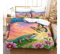 WXLWHR Funda Nórdica Lagarto Microfibra Juego De Funda De Edredón Lagarto Crepúsculo con Cremallera Y Fundas Almohada para Niños Y Niñas, Single（140x200cm）