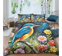 WXLWHR Funda Nórdica Martín Pescador Microfibra Juego De Funda De Edredón Patrón Martín Pescador Mar Flores con Cremallera Y Fundas De Almohada para Adolescentes/niñas Double(200x200cm)