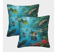 WXLWHR Fundas De Cojines con Piraña Juego De 2 Funda Almohadón Jungla Piraña Cuadradas Poliéster Decorativos para Sala De Estar Sofá Coche 50x50cm