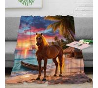 WXLWHR Manta De Franela Caballo, Manta para Sofá con Diseño De Playa al Atardecer, Muy Suave Y Cálida Adecuado para Sala De Estar O Sofá 40x50inch(100x130cm)