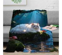 WXLWHR Manta De Franela Gato Persa, Manta para Sofá con Diseño De Bosque Arroyo, Súper Suave Y Cálida para Mujeres, Adultos, Niños Y Niñas, 50x60inch(127x152cm)
