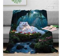 WXLWHR Manta De Franela Gato Persa, Manta para Sofá con Diseño De Dense Bosque, Súper Suave Y Cálida para Niños, Adultos 50x60inch(127x152cm)