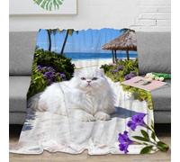 WXLWHR Manta De Franela Gato Persa, Manta para Sofá con Diseño De Plantas de Playa, Suave Y Esponjoso para Cama, Sofá, Sala De Estar, 80x90inch(200x230cm)