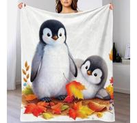WXLWHR Manta De Franela Pingüino Cachorro, Manta De Hojas Otoñales para Sofá Y Cama, Suave Y Esponjoso para Sofá, Dormitorio, Cama, 50x60inch(127x152cm)