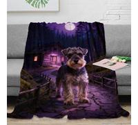 WXLWHR Manta De Franela Schnauzer, Manta para Sofá con Diseño De Bosque a la Luz de la Luna, Muy Suave Y Cálida para Dormitorio, Sofá, Campamento 70x80inch(180x200cm)