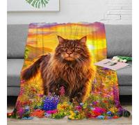 WXLWHR Manta Franela Gato del Bosque Noruego, Manta De Mar de Flores para Sofá Y Cama, Mullida Suaves Y Cálidas para Dormitorio, Sofá, Campamento 50x60inch(127x152cm)