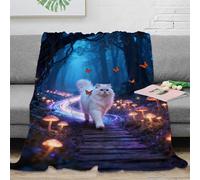 WXLWHR Manta Franela Gato Persa, Manta De Bosque de Setas para Sofá Y Cama, Suave Y Esponjosa para Viajes, Avión, Coche 40x50inch(100x130cm)