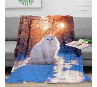 WXLWHR Manta Franela Gato Persa, Manta De Cubierto de Nieve Bosque para Sofá Y Cama, Acogedora, Esponjosa para Cama, Sofá, Sala De Estar, 50x60inch(127x152cm)