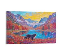 WXLWHR Perro de Montaña Bernés Lienzo Moderno Perro de Montaña Bernés en Hojarasca Pintura En Lienzo Cuadros Decorativos Para Sala De Estar, Dormitorio,Oficina, Pasillo, 12x18inch(30x45cm)