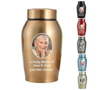 WXMYOZR Foto Personalizado Mini Urna para Cenizas Humanas Personalizable de Acero Inoxidable, Memorial Keepsake Cremación Miniurna, Oro