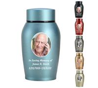 WXMYOZR Foto Personalizado pequeñas urnas para Cenizas humanas, Mini urnas para Cenizas humanas Personalizables, Acero Inoxidable Memorial Keepsake cremación urnas miniurnas,Azul