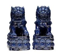 WXMYOZR Pareja de estatuas de foo Dogs, 10 '' Ceramics Guardian Lion Statues, Chino Feng Shui Riqueza Poridad Fu Dogs Ornamentos artesanales de Porcelana para decoración de la Oficina en casa,Azul