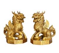 WXMYOZR Un par de estatuas de Feng Shui Chi-Lin/Kylin, Unicornio Chino de latón, Ocho trigramas, Figura de Prosperidad de Riqueza Kirin, atrae Riqueza y Buena Suerte,15CM