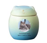 WXMYOZR Urnas de Mascotas para Cenizas de Gatos - Urna de Gato Personalizada para Cenizas Urna de cerámica en Forma de Gato Urnas de cremación de Mascotas Cat Memorial Urnas,Green Blue,Little