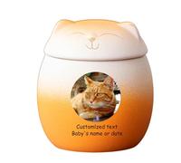 WXMYOZR Urnas de Mascotas para Cenizas de Gatos - Urna de Gato Personalizada para Cenizas Urna de cerámica en Forma de Gato Urnas de cremación de Mascotas Cat Memorial Urnas,Orange White,Big