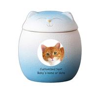 WXMYOZR Urnas de Mascotas para Cenizas de Gatos - Urna de Gato Personalizada para Cenizas Urna de cerámica en Forma de Gato Urnas de cremación de Mascotas Cat Memorial Urnas,Blue White,Little