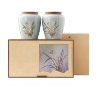 WXMYOZR Urnas Medianas para Cenizas Conjuntos De 2, Mariposas sobre Flores Urna Cerámica Pequeñas Urnas para Cenizas Humanas Recuerdo Urnas De Cremación Urna Conmemorativa con Caja Premium,Beige