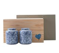 WXMYOZR Urnas Medianas para Cenizas Conjuntos de 2, Urna de Porcelana Azul y Blanca Pequeñas urnas para Cenizas humanas Recuerdo Urnas de cremación Urna Conmemorativa con Caja de Madera Premium