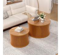 Wxnnx Modern Round Nesting Coffee Table Set, Round Mid-Century Coffee Table Wood Base, Circle Fluted Drum Center Table for Apartment Small Space, Easy to Assemble,F Brown 26