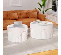 Wxnnx Modern Round Nesting End Table Set for Living Room, Round Mid-Century Nesting Tables with Solid Wood Veneered, Wooden Fluted Circle Center Table for Apartment Small Space,G White 26