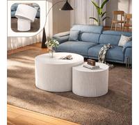 Wxnnx Round Wood Nesting Coffee Table Set, Wood Base Circle Center Table for Living Room, Modern Fluted Drum Side Tables Set of 2 for Apartment Small Space, Easy Assembly,I White 27