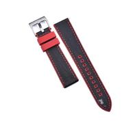 WXOSET Correa de reloj de cuero híbrido resistente al agua, de liberación rápida, de caucho fluorado, for buceo, pulseras de 20 mm y 22 mm(Red-Black 1,22mm)