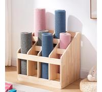 WXPXYBF Soporte para esteras de Yoga de Madera con 6/12 Ranuras, Organizador de Almacenamiento con Rodillo de Espuma, Soporte de pie para esteras y alfombras de Yoga