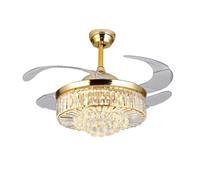WXPXYBF Ventilador de Techo de Cristal de 42 Pulgadas con luz, aspas Invisibles, Motor silencioso, lámpara LED para Dormitorio y Sala de Estar, 3 velocidades, diseño de Metal y acrílico.