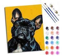 WXRWANG Pintar por Numeros Adultos DIY Pintura por Números Bulldog francés negro inglés Kit de Pintura al óleo de Lienzo DIY para con Pinceles Pigmento Acrílico 40 x 50cm (Con marco)