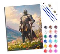 WXRWANG Pintar por Numeros Adultos DIY Pintura por Números Caballero con espada entre flores Kit de Pintura al óleo de Lienzo DIY para con Pinceles Pigmento Acrílico 40 x 50cm (Sin Marco)