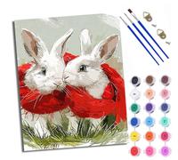 WXRWANG Pintar por Numeros Adultos DIY Pintura por Números Conejito con bufanda roja Kit de Pintura al óleo de Lienzo DIY para con Pinceles Pigmento Acrílico 40 x 50cm (Con marco)