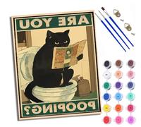 WXRWANG Pintar por Numeros Adultos DIY Pintura por Números Gato negro yendo al baño Kit de Pintura al óleo de Lienzo DIY para con Pinceles Pigmento Acrílico 40 x 50cm (Con marco)