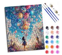 WXRWANG Pintar por Numeros Adultos DIY Pintura por Números Globos y castillos Kit de Pintura al óleo de Lienzo DIY para con Pinceles Pigmento Acrílico 40 x 50cm (Sin Marco)