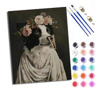 WXRWANG Pintar por Numeros Adultos DIY Pintura por Números Perro pastor con una corona de flores Kit de Pintura al óleo de Lienzo DIY para con Pinceles Pigmento Acrílico 40 x 50cm (Con marco)