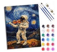 WXRWANG Pintura por números adultos DIY pintado a mano Kit Astronauta tocando el violín para principiantes y adultos Set incluye pinturas acrílicas y pinceles lienzo de Con marco
