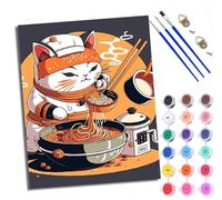 WXRWANG Pintura por números adultos DIY pintado a mano Kit Ramen japonés de Cat Chef para principiantes y adultos Set incluye pinturas acrílicas y pinceles lienzo de Con marco
