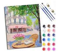 WXRWANG Pintura por números adultos DIY pintado a mano Kit Tulipanes en las calles de un pequeño pueblo para principiantes y adultos Set incluye pinturas acrílicas y pinceles lienzo de Con marco