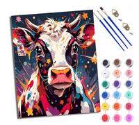 WXRWANG Pintura por números adultos DIY pintado a mano Kit Vaca estrella colorida para principiantes y adultos Set incluye pinturas acrílicas y pinceles lienzo de Con marco