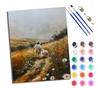 WXRWANG Pintura por Números Adultos Principiantes Jesús guiando una oveja entre flores con Pinceles y Pinturas Acrílicas de Lienzo Decoración para el Hogar Con marco 40 x 50 cm
