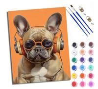 WXRWANG Pintura por números adultos sin marco DIY pintado a mano Kit Bulldog francés escuchando música para principiantes y adultos Set incluye pinturas acrílicas y pinceles lienzo de 40 x 50 cm