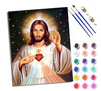 WXRWANG Pintura por números adultos sin marco DIY pintado a mano Kit Sagrado Corazón de Jesús para principiantes y adultos Set incluye pinturas acrílicas y pinceles lienzo de 40 x 50 cm