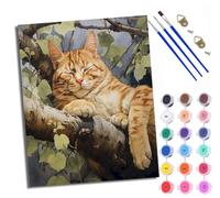 WXRWANG Pintura por números adultos sin marco pintado a mano Kit Gato naranja durmiendo en la rama de un árbol para Set incluye pinturas acrílicas y pinceles lienzo de 40 x 50 cm