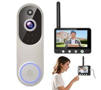 Wxshang Meacode Video Doorbell Camera, Detection Doorbell Camera with Two Way Audio, Night Vision, Live View, Ip65 Waterproof, Withstands Rain, Snow, Wind, and Frost (White with Screen)