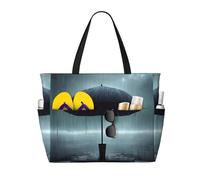 WXXWXD Bolsa de viaje de playa estampada con paraguas negro bajo la lluvia, perfecta para bolsas de compras, piscinas, gimnasios, compras de viaje, bolsa de playa de gran capacidad con cremallera